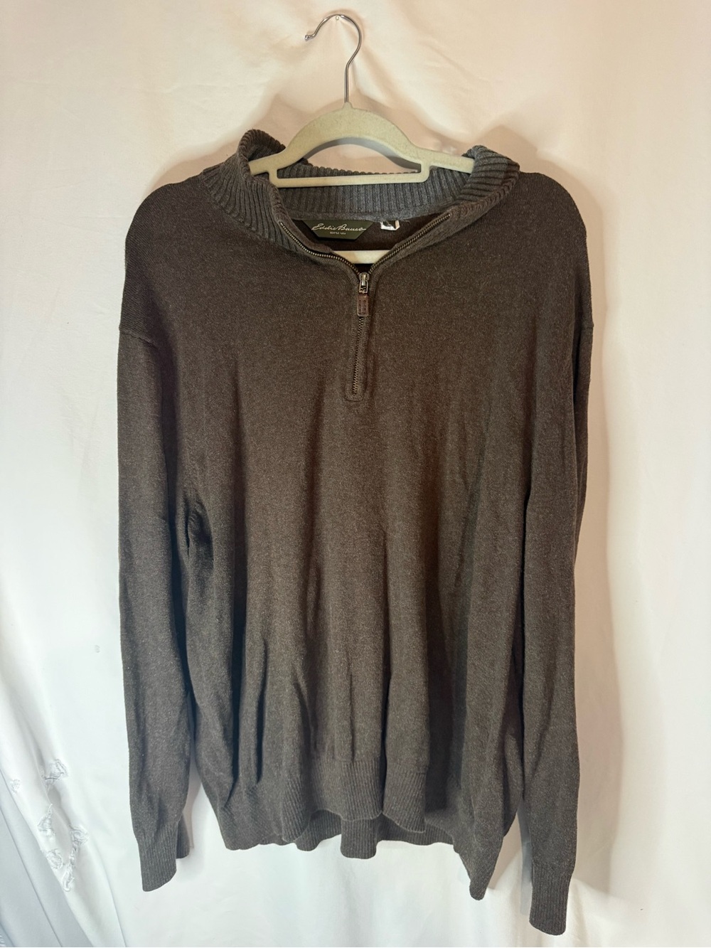 Eddie Bauer Men 3XL Gray 95% Cotton 5% Cashmere Quarter Zip Mock Neck Sweater